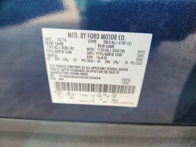 1FM5K8D83GGC93954 - 2016 FORD EXPLORER XLT BLUE photo 13