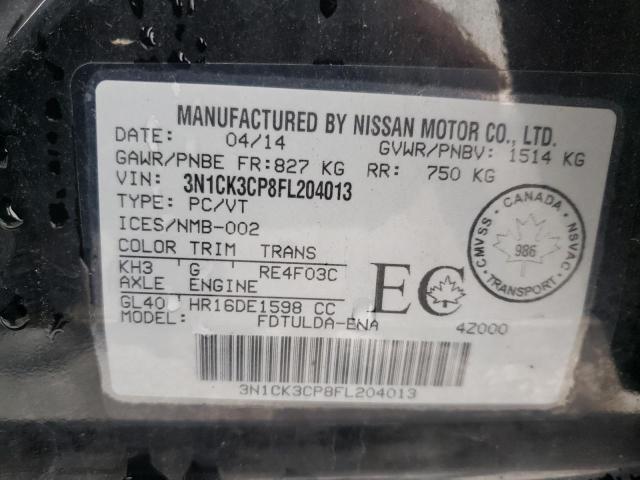 3N1CK3CP8FL204013 - 2015 NISSAN MICRA BLACK photo 12