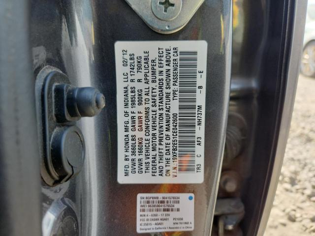 19XFB2E51CE042600 - 2012 HONDA CIVIC LX CHARCOAL photo 12