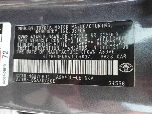 4T1BF3EK9AU004637 - 2010 TOYOTA CAMRY BASE GRAY photo 12
