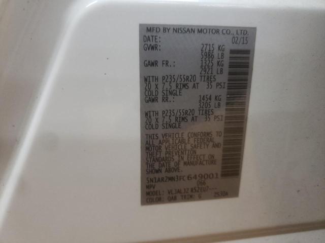 5N1AR2MN3FC649001 - 2015 NISSAN PATHFINDER S 白色 照片 13