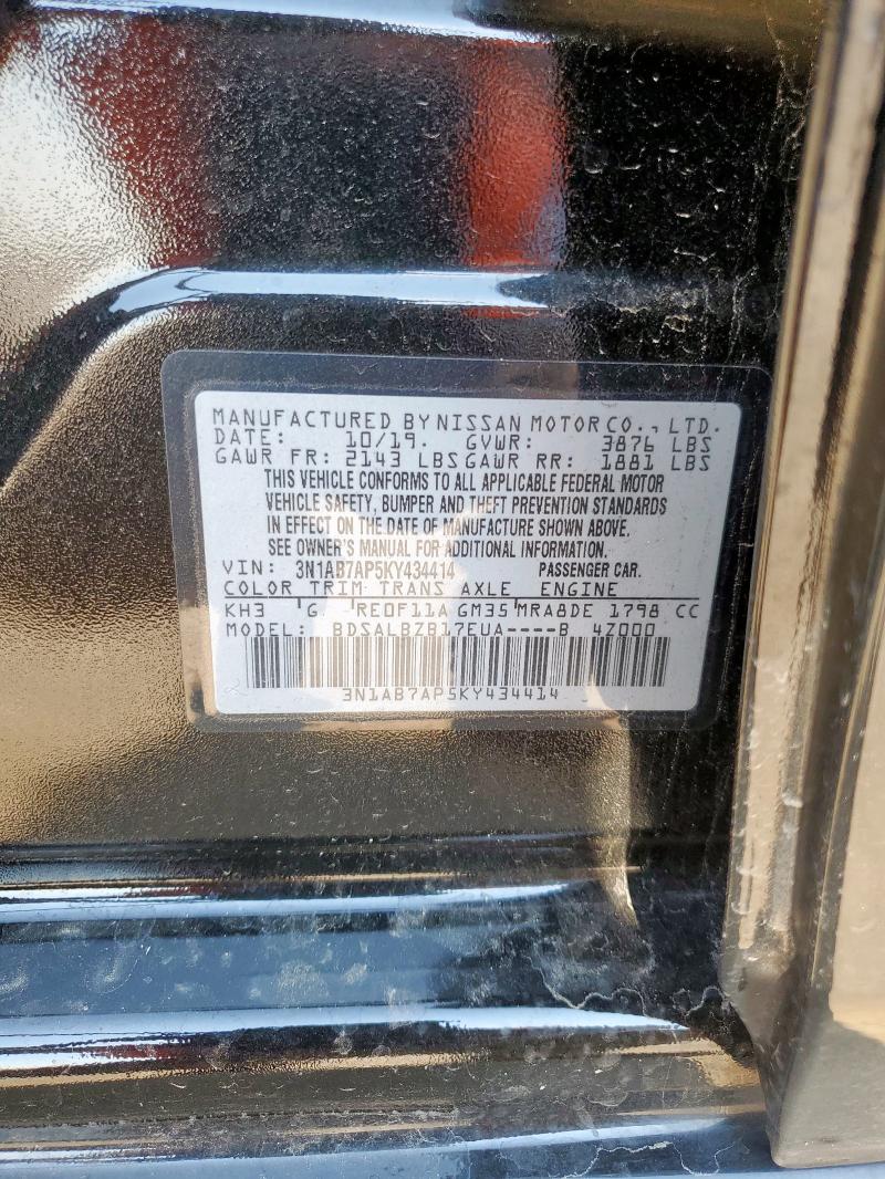 3N1AB7AP5KY434414 - 2019 NISSAN SENTRA S BLACK photo 12