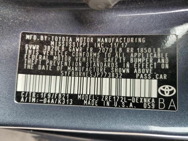 5YFBURHE5JP773832 - 2018 TOYOTA COROLLA L გრაფიტი ფოტო 13