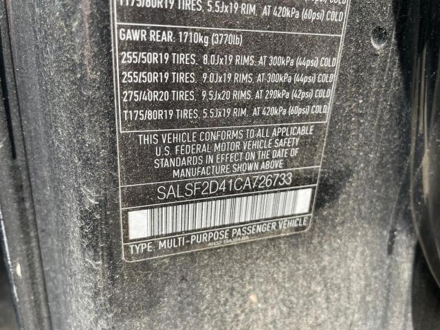 SALSF2D41CA726733 - 2012 LAND ROVER RANGE ROVE HSE BLACK photo 10