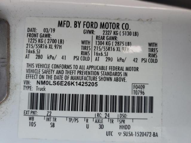 NM0LS6E26K1425205 - 2019 FORD TRANSIT CO XL Weiß Foto 13