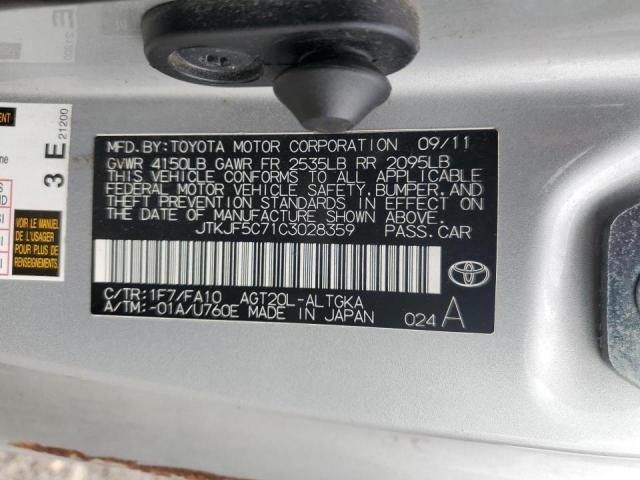 JTKJF5C71C3028359 - 2012 TOYOTA SCION TC ვერცხლისფერი ფოტო 12