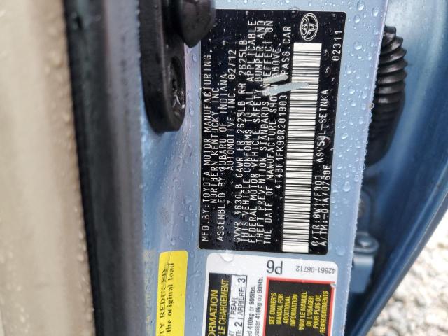 4T4BF1FK9CR201903 - 2012 TOYOTA CAMRY BASE BLUE photo 12