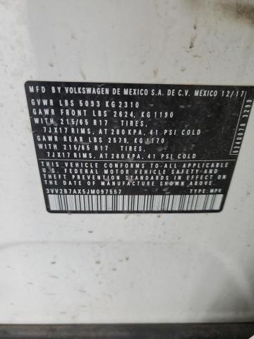 3VV2B7AX5JM097557 - 2018 VOLKSWAGEN TIGUAN SE Белый фото 13