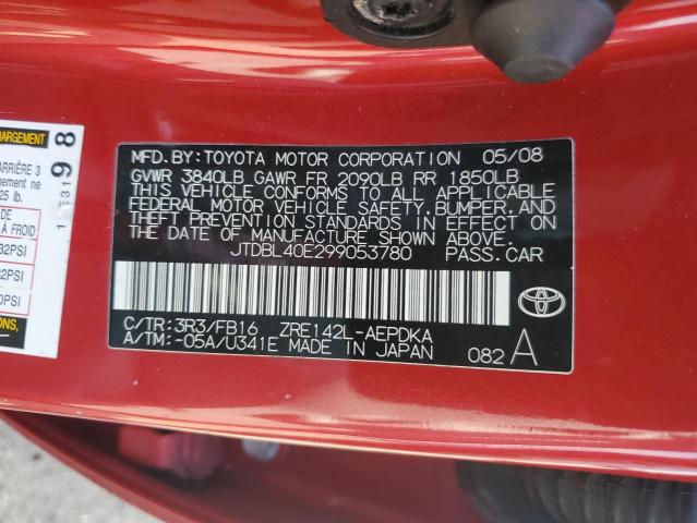 JTDBL40E299053780 - 2009 TOYOTA COROLLA BASE Қызыл фото 12