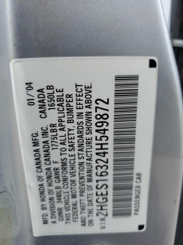 2HGES16324H549872 - 2004 HONDA CIVIC DX VP Gümüş foto 12