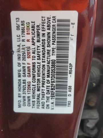 19XFB2F97DE053880 - 2013 HONDA CIVIC EXL მუქწითელი ფოტო 12