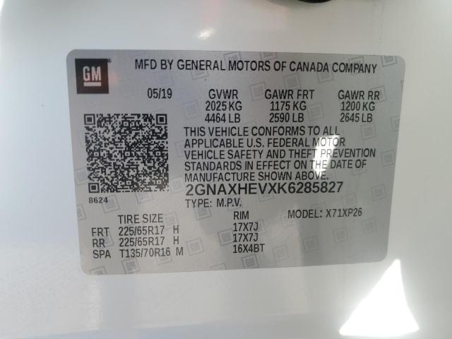 2GNAXHEVXK6285827 - 2019 CHEVROLET EQUINOX LS თეთრი ფოტო 13