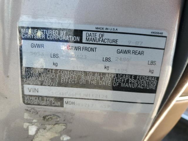 1C3BF66P4JW112124 - 1988 CHRYSLER FIFTH AVENUE TAN photo 12