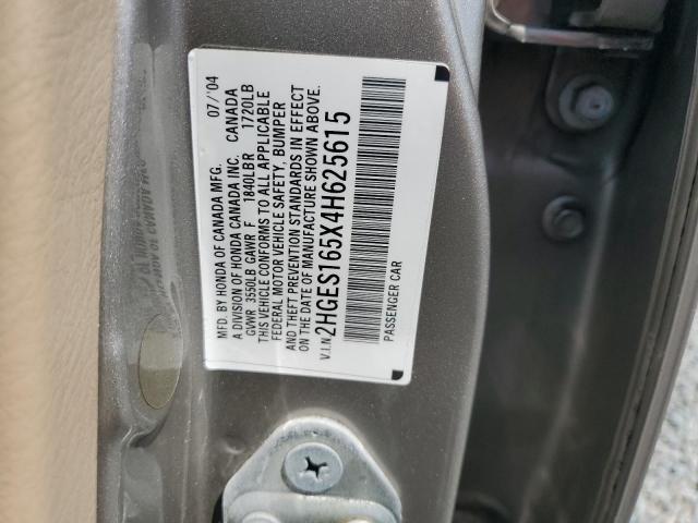 2HGES165X4H625615 - 2004 HONDA CIVIC LX Beige photo 12