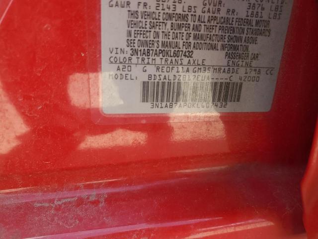 3N1AB7AP0KL607432 - 2019 NISSAN SENTRA S RED photo 12