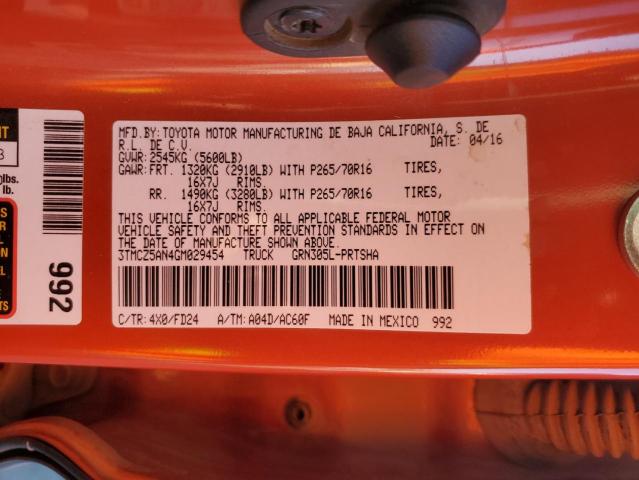 3TMCZ5AN4GM029454 - 2016 TOYOTA TACOMA DOUBLE CAB ORANGE photo 13