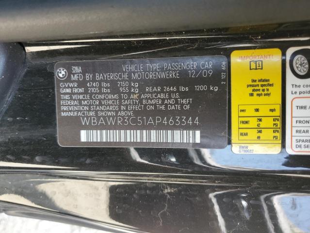 WBAWR3C51AP463344 - 2010 BMW 328 I SULEV BLACK photo 12