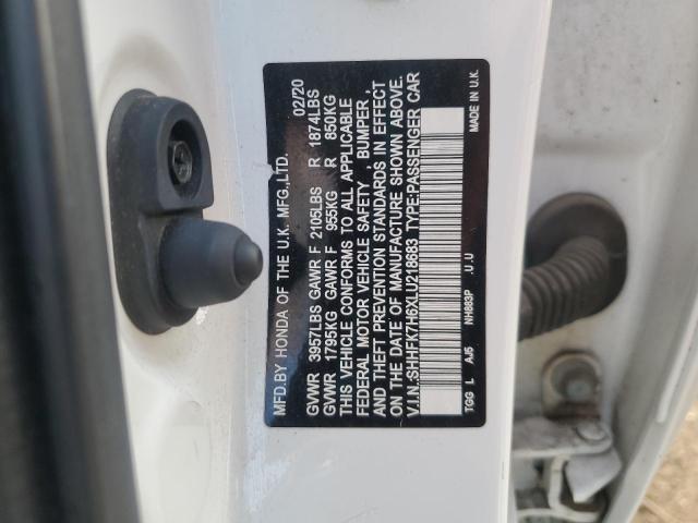 SHHFK7H6XLU218683 - 2020 HONDA CIVIC EX WHITE photo 12