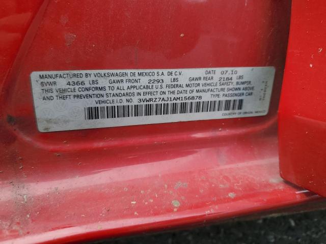 3VWRZ7AJ1AM156878 - 2010 VOLKSWAGEN JETTA SE 红色 照片 12