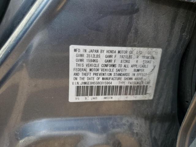 JHMGE8H55BC015964 - 2011 HONDA FIT SPORT GRAY photo 13