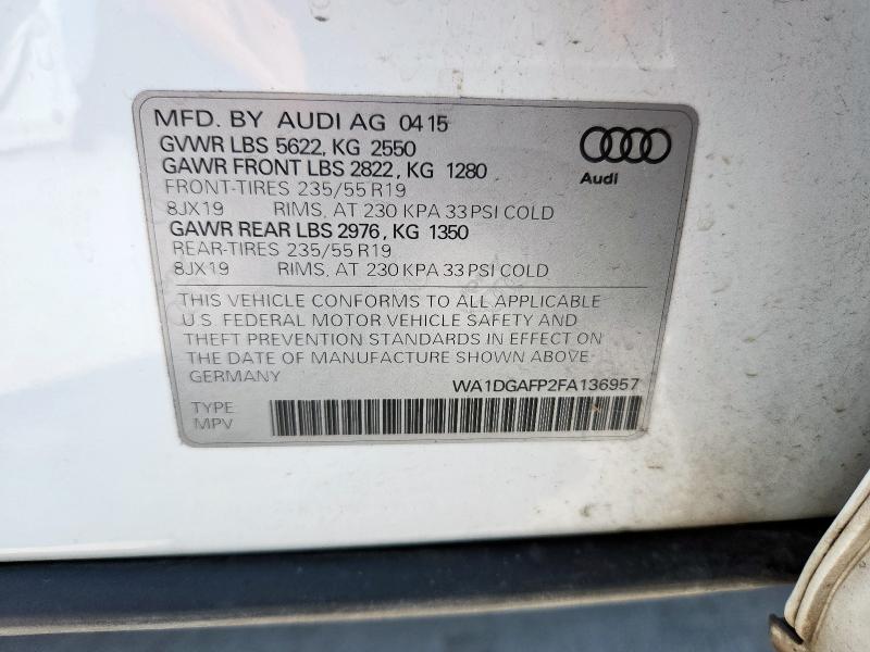 WA1DGAFP2FA136957 - 2015 AUDI Q5 PREMIUM PLUS WHITE photo 12