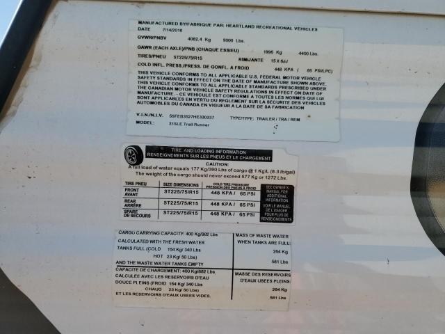 5SFEB3527HE330337 - 2017 HEARTLAND TRAIL RUNN თეთრი ფოტო 10