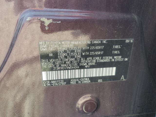 2T3RFREV1HW544044 - 2017 TOYOTA RAV4 XLE PURPLE photo 13