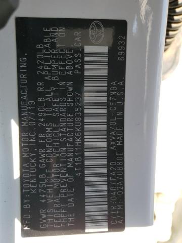 4T1B11HK6KU835237 - 2019 TOYOTA CAMRY L WHITE photo 12
