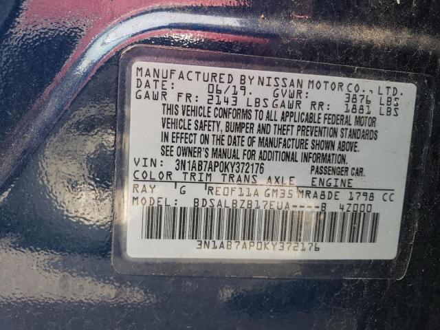 3N1AB7AP0KY372176 - 2019 NISSAN SENTRA S BLUE photo 12