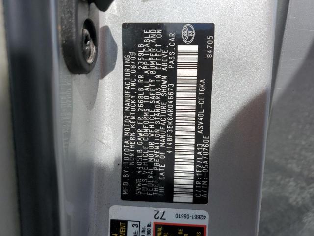 4T4BF3EK6AR046673 - 2010 TOYOTA CAMRY BASE SILVER photo 12