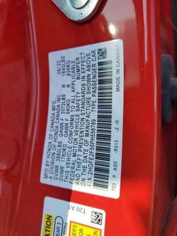 2HGFE2F56PH558789 - 2023 HONDA CIVIC SPORT RED photo 12