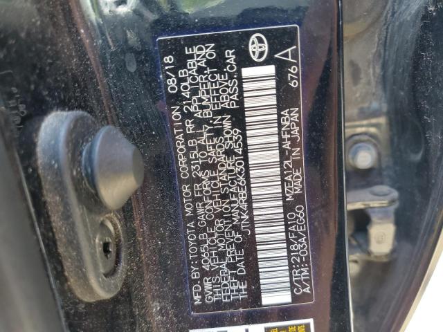 JTNK4RBE6K3014539 - 2019 TOYOTA COROLLA SE შავი ფოტო 12