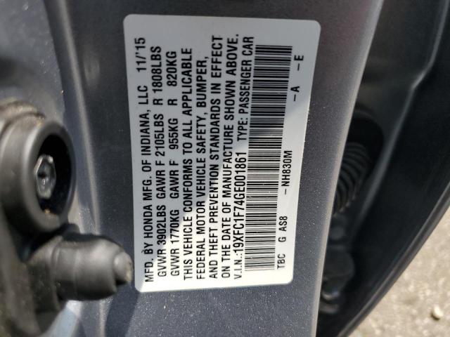 19XFC1F74GE001861 - 2016 HONDA CIVIC EXL SILVER photo 12