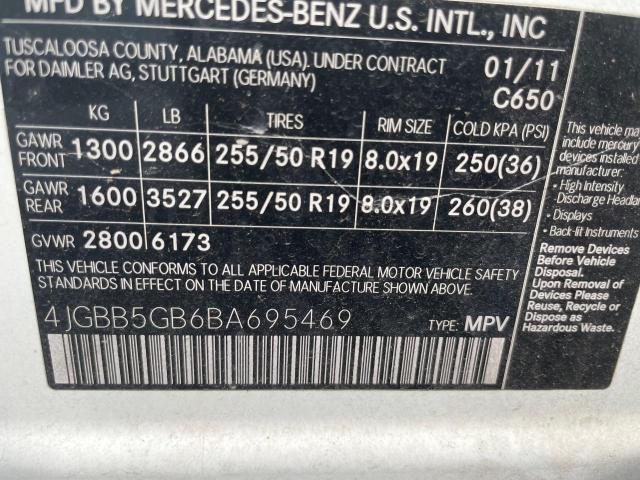 4JGBB5GB6BA695469 - 2011 MERCEDES-BENZ ML 350 WHITE photo 10