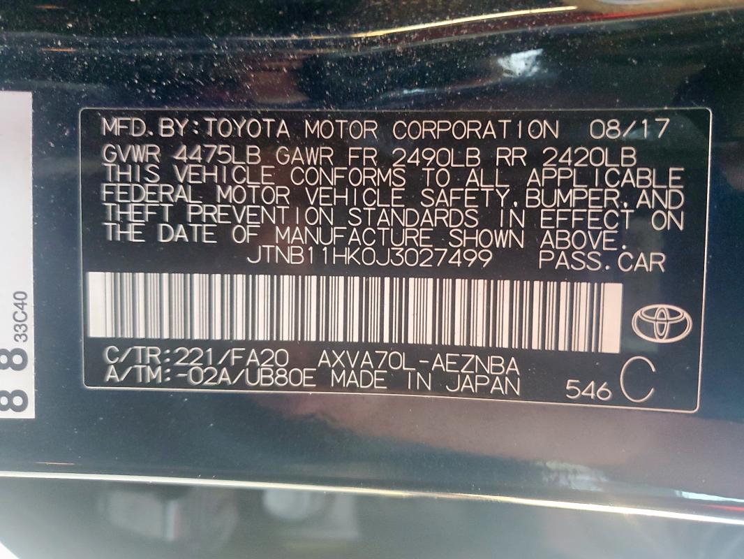 JTNB11HK0J3027499 - 2018 TOYOTA CAMRY L GREEN photo 12