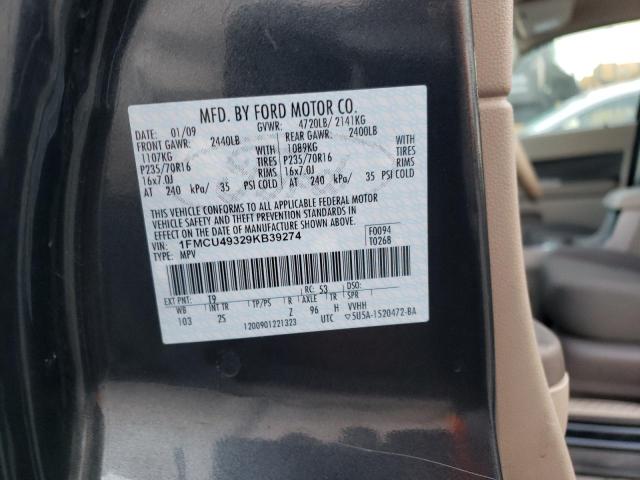 1FMCU49329KB39274 - 2009 FORD ESCAPE HYBRID CHARCOAL photo 12