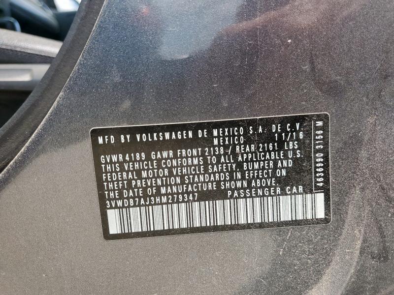 3VWDB7AJ3HM279347 - 2017 VOLKSWAGEN JETTA SE SILVER photo 12