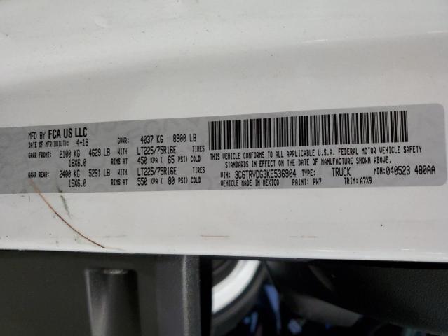 3C6TRVDG3KE536904 - 2019 RAM PROMASTER 2500 HIGH 白色 照片 13