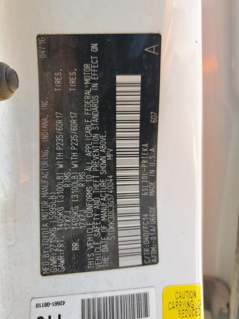 5TDKK3DC3GS740044 - 2016 TOYOTA SIENNA LE 白色 照片 13