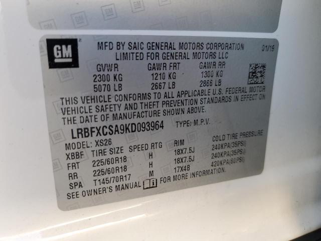 LRBFXCSA9KD093964 - 2019 BUICK ENVISION ESSENCE WHITE photo 14