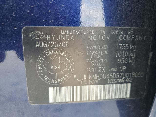 KMHDU45D57U018095 - 2007 HYUNDAI ELANTRA GL BLUE photo 12