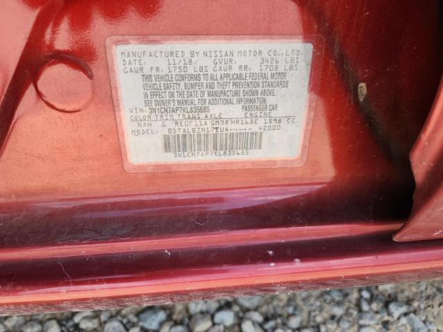 3N1CN7AP7KL835685 - 2019 NISSAN VERSA S BURGUNDY photo 13