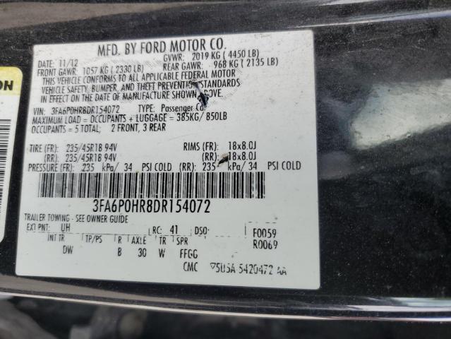 3FA6P0HR8DR154072 - 2013 FORD FUSION SE BLACK photo 12