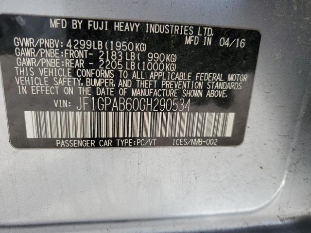 JF1GPAB60GH290534 - 2016 SUBARU IMPREZA PR SILVER photo 12