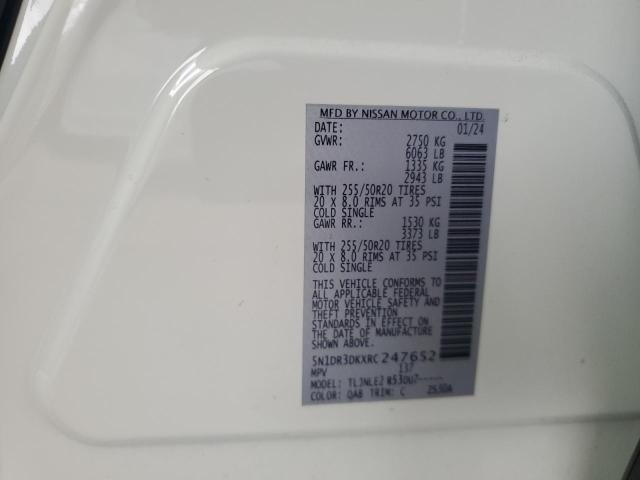 5N1DR3DKXRC247652 - 2024 NISSAN PATHFINDER PLATINUM თეთრი ფოტო 12