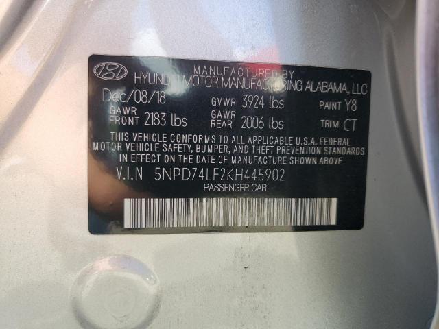 5NPD74LF2KH445902 - 2019 HYUNDAI ELANTRA SE SILVER photo 12