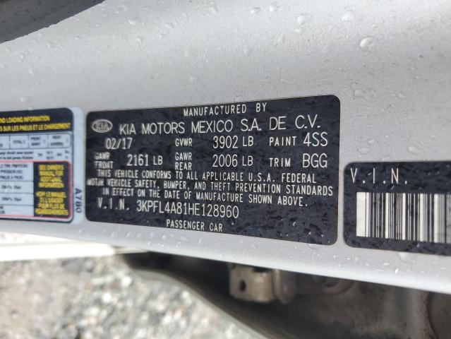 3KPFL4A81HE128960 - 2017 KIA FORTE EX SILVER photo 12