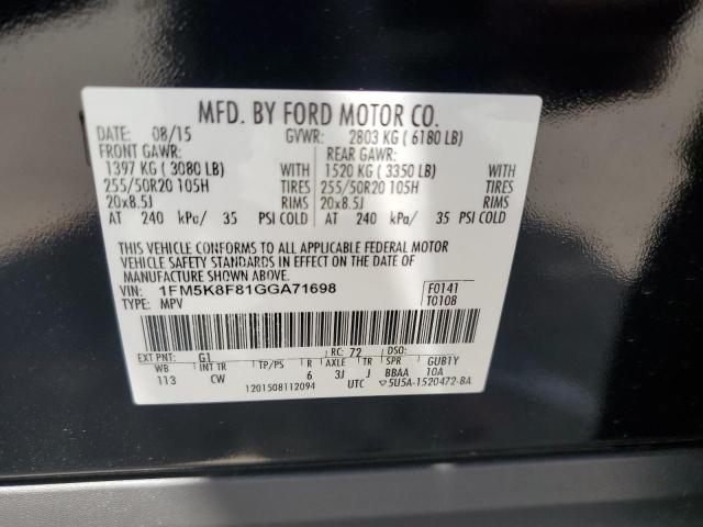 1FM5K8F81GGA71698 - 2016 FORD EXPLORER LIMITED Qara foto 13