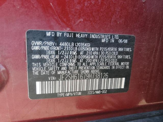 JF2SH61679H738126 - 2009 SUBARU FORESTER 2.5X RED photo 13