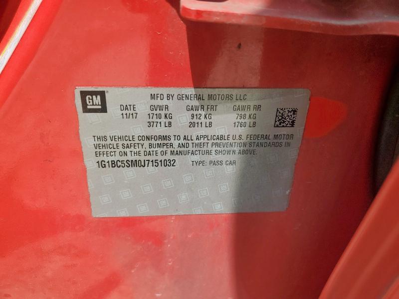 1G1BC5SM0J7151032 - 2018 CHEVROLET CRUZE LS წითელი ფოტო 12